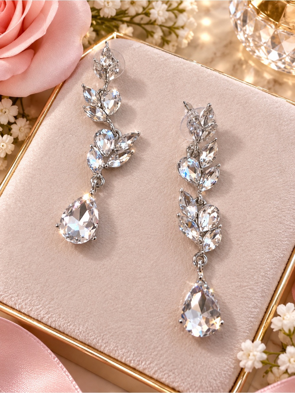 Clear Crystal Teardrop Dangle Earrings - Women Jewelry